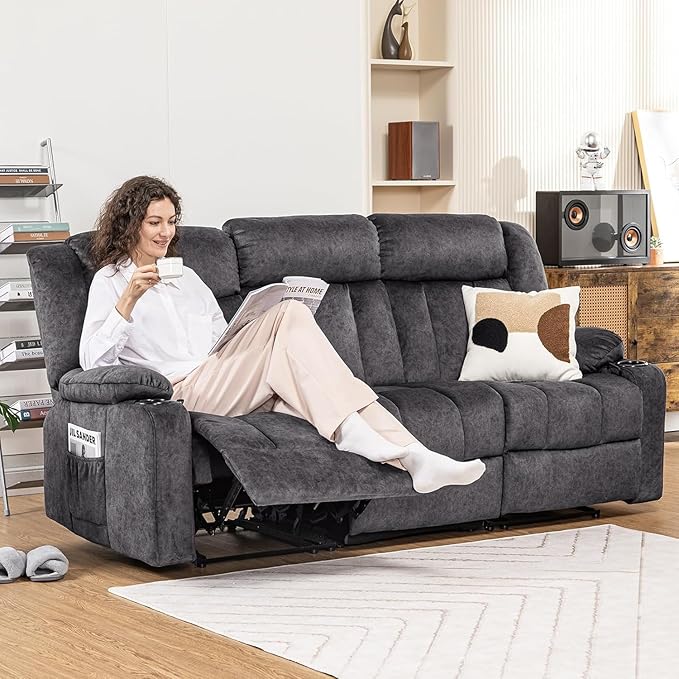 COMHOMA Manual Recliner Chair Set，Fabric Reclining Sofa Chair