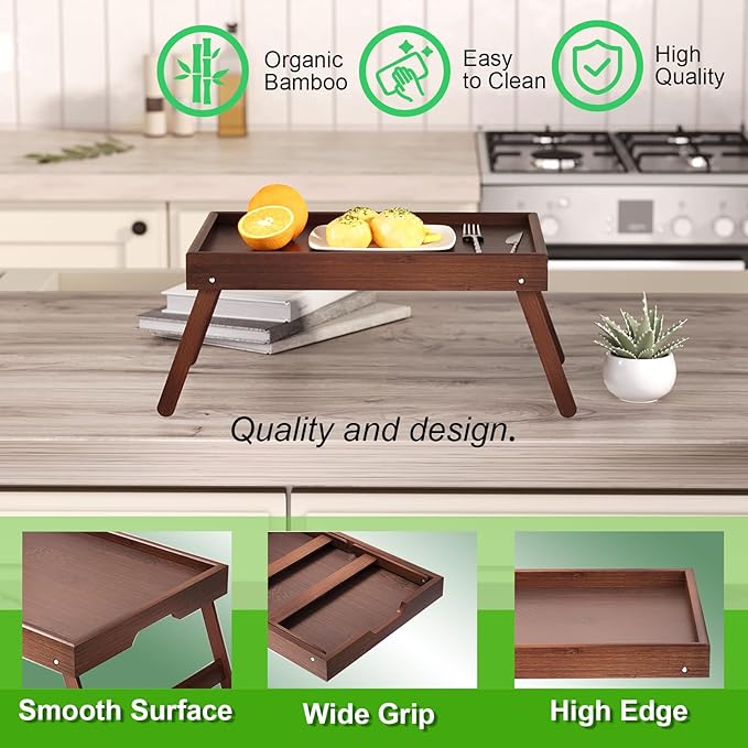 Fibogollo 4 Pack Bamboo Bed Tray Table