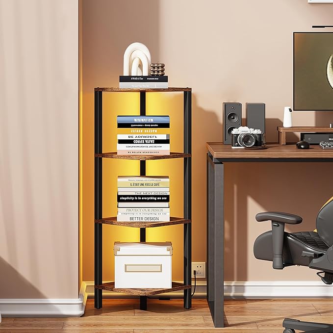 TUTOTAK Corner Shelf, 4-Tier Corner Bookshelf