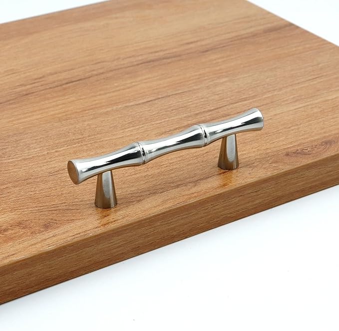 2PCS Bamboo Cabinet Handles, Zinc Alloy Silver Drawer Pull, 2.5 Inch Hole