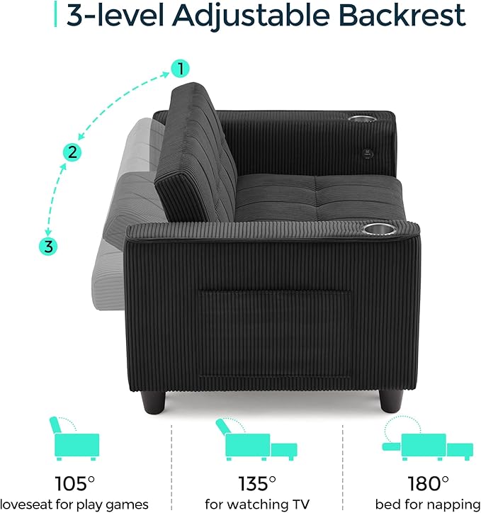 LINSY Sleeper Sofa Bed, Small 3 in 1 Convertible Loveseat Sleeper Couch