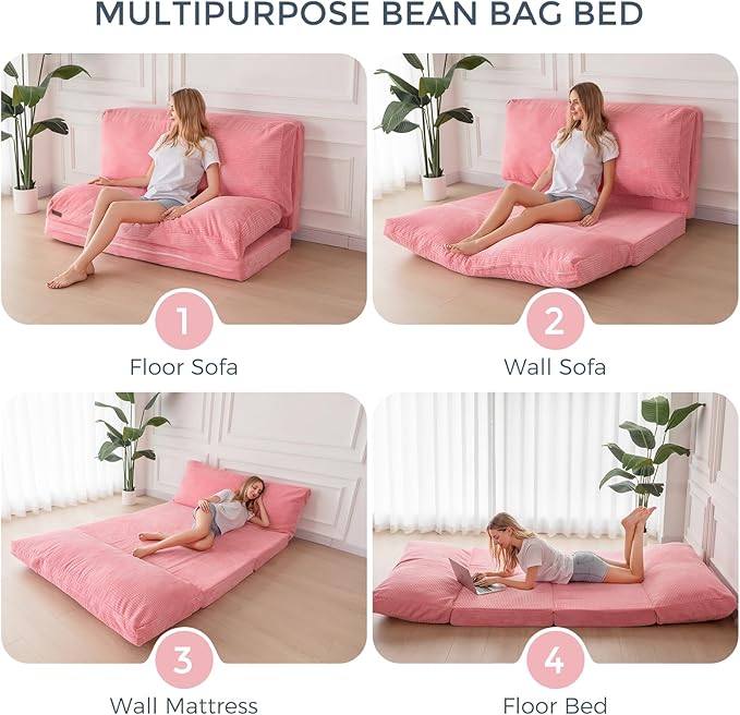 MAXYOYO Folding Sofa Bed, Extra Thick and Long Floor Sofa Convertible Sleeper