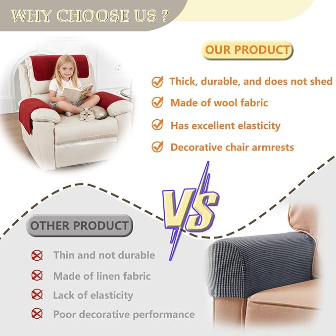 Armrest Covers - Arm Chair Covers Set of 3 Recliner Chair Covers,