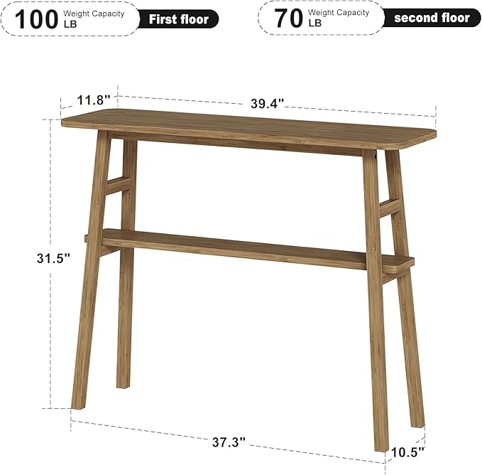 39.4" Solid Bamboo Entryway Console Table, Sofa Table Behind Couch, Narrow