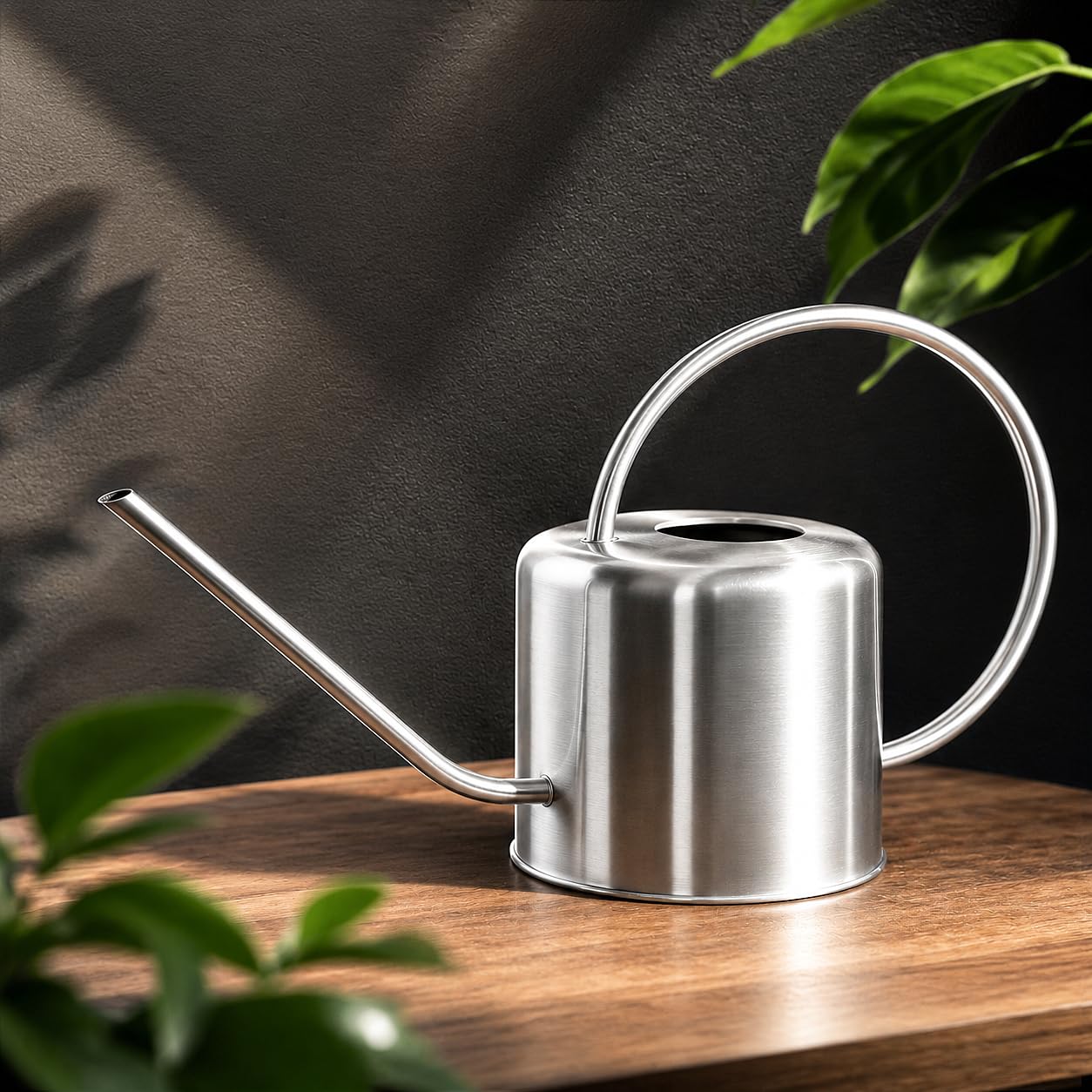 Bamworld Metal Watering Can for Indoor Outdoor Plant 1L/35oz Silver Stainless Steel Watering Can with Long Spout for House Potted Plants Succulents Bonsai Garden Flowers