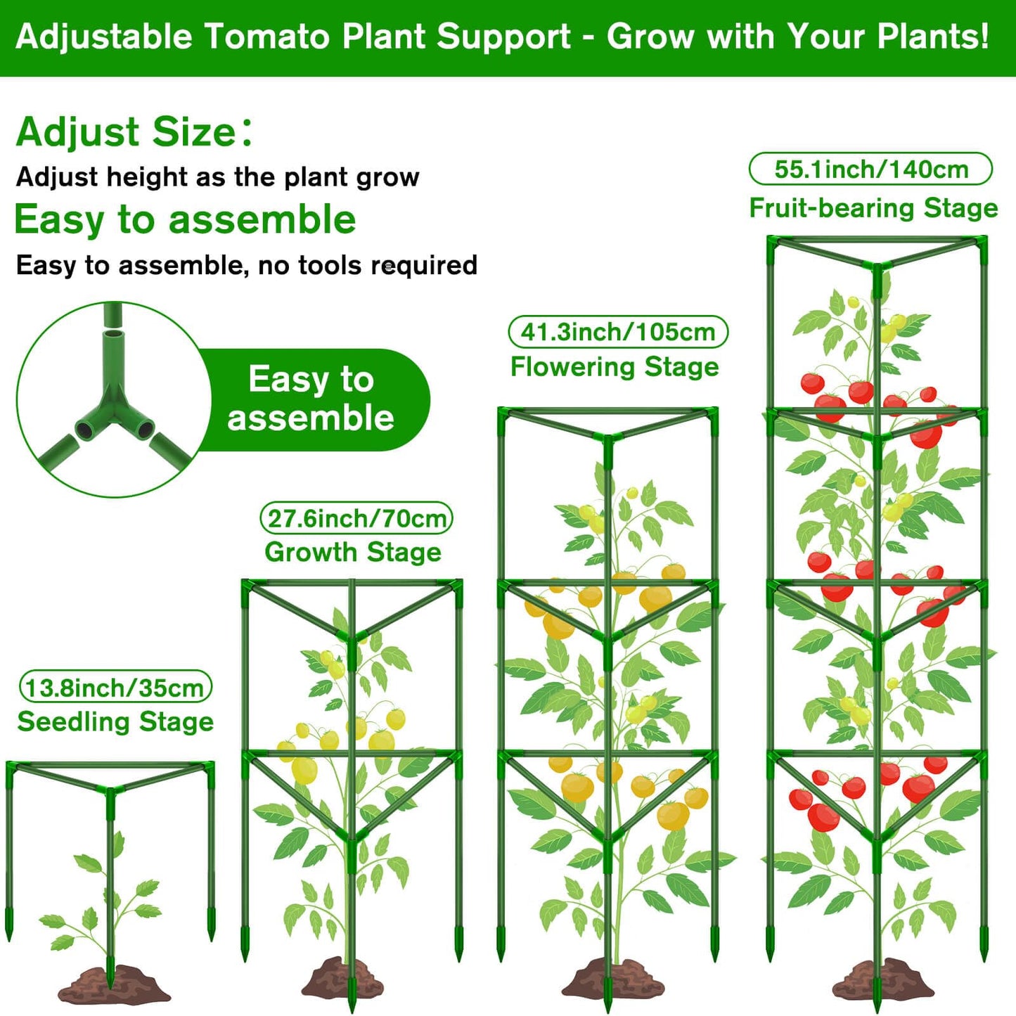 Tetutor Tomato Cages for Garden, 3 Pack Tomato Cage Trellis, Garden Cage Heavy Duty Tomato Stake Support, Garden Stakes Plant Cage for Pots Plants Vegetables
