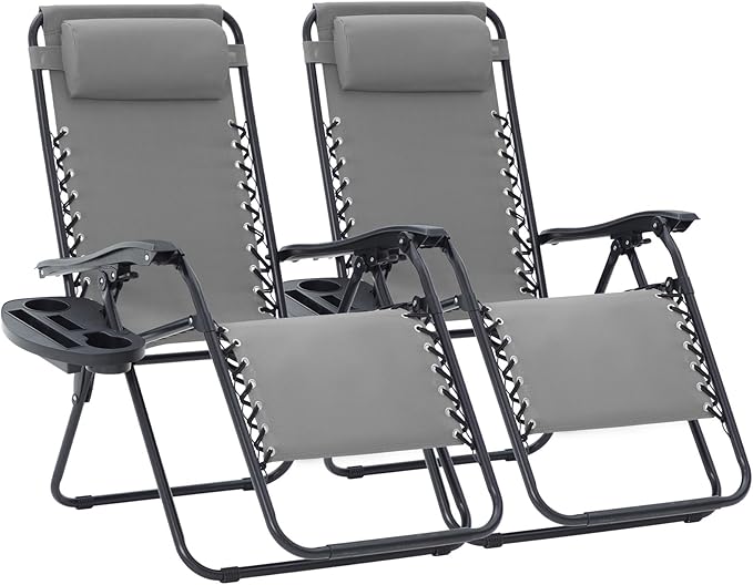 JEAREY Zero Gravity Lounge Chairs Set of 2, Adjustable Steel Mesh Recliners
