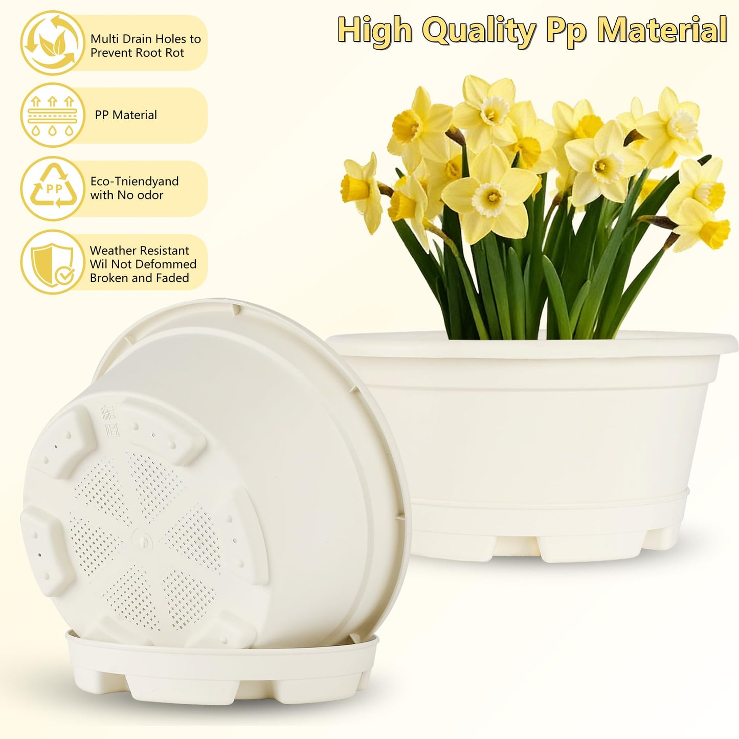 KPUVX 5 Pack 8.5 inch Plant Pot,Outdoor Flower Pots,Plastic pots for Plants Indoor with Drainage Holes and Trays, Decorative Garden Containers Sets for Houseplants