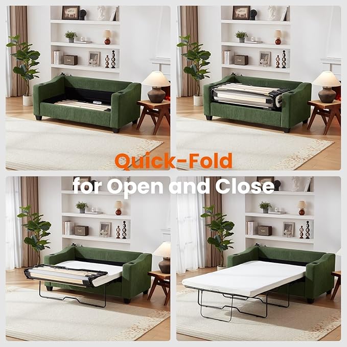 Full Size Pull Out Sleeper Sofa Bed, 2-in-1 Convertible Corduroy Pull Out Couch