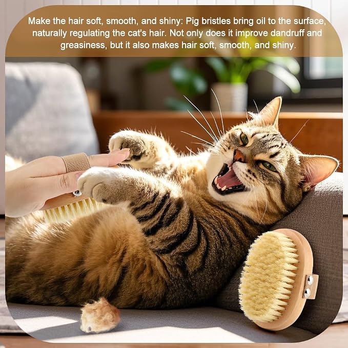 Soft Boar Bristle Pet Palm Brush for Short Haired Dogs and Cats with Band, Reduce Shedding,Ergonomic Dog Brush(Soft dog brush)