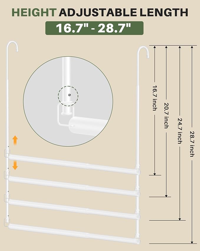 Hanging Closet Rod, Adjustable Height & Width Closet Rods for Hanging Clothes-Closet Extender Hanging Rod Space-Maximizing Design Suitable for Hanging and Drying Clothes, White