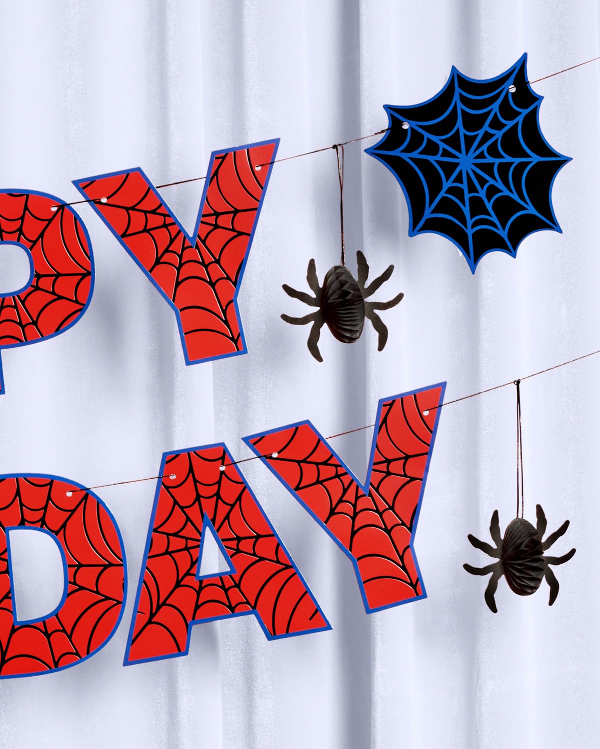 xo, Fetti Spider Web Happy Birthday Banner - 4.5 ft. | Red and Blue Birthday Garland, Kids Party Decoration, Superhero Theme Sign, Photoshoot Backdrop