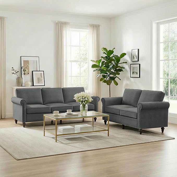 Living Room Sofa Sets 2 Piece, Modern 3 Seater Sofa and Loveseat Couch Sets