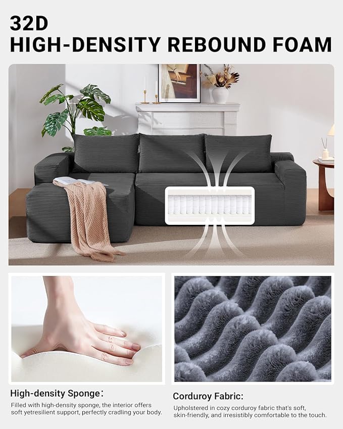 97" Cloud Sectional Couch, Modern Modular Sectional Sofa