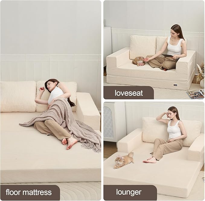 COMAX Convertible Sofa Bed Queen, Folding Fold Out Couch Bed, Floor Futon Couch