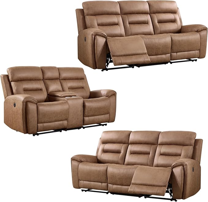 ANJ 3-Piece Faux Leather Power Recliner Sofa Set