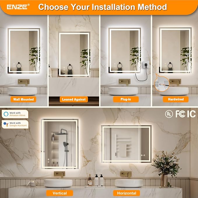 ENZE 20" x 28" Smart LED Bathroom Mirror