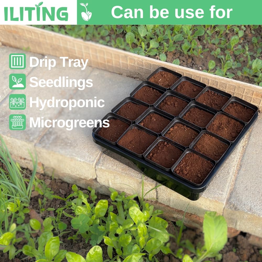 ILITING 1010 Growing Trays, 5-Pack Heavy Duty Seed Trays 10" x 10" Without Drain Holes for Seedlings, Microgreens, Wheatgrass, Fodder & Hydroponics, Black