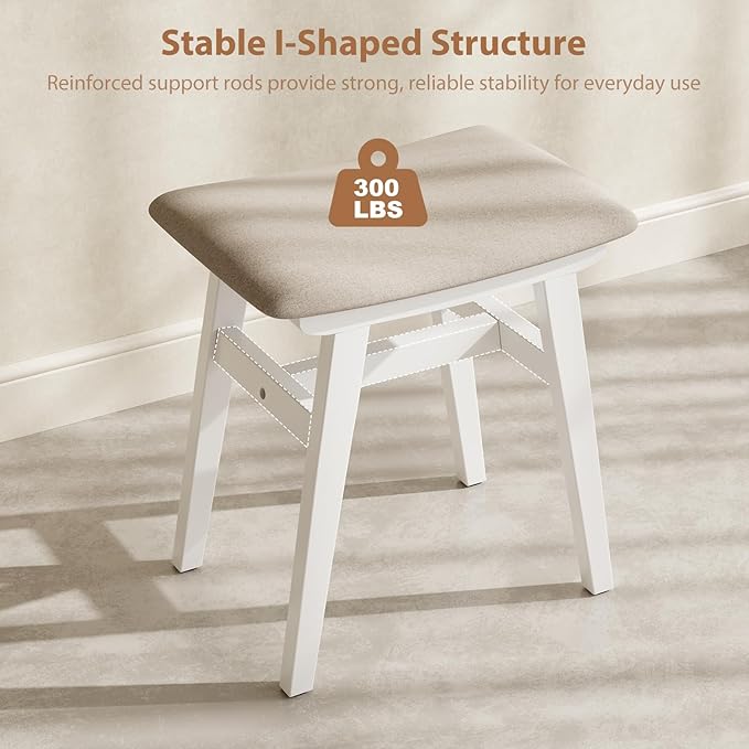 Muwuele Solid Wood Vanity Stool, Compact Makeup Chair