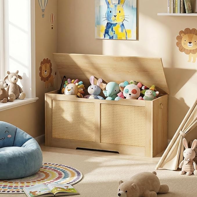 HOOBRO Storage Bench, 39.3" Toy Box, Rattan-Like Storage Chest, Sturdy Entryway