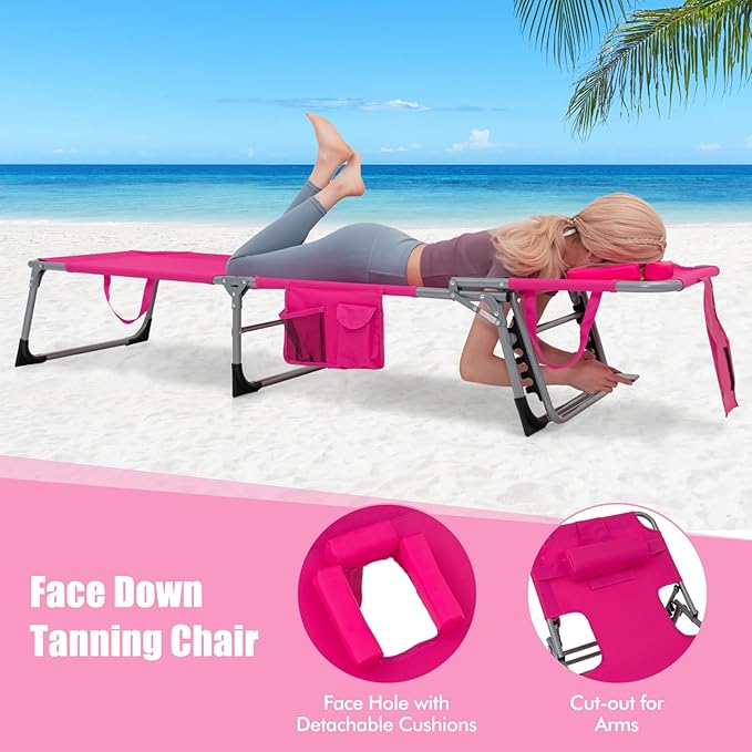 Goplus Tanning Chair, Folding Adjustable Patio Lounge Chair