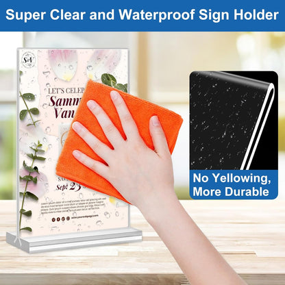Acrylic Sign Holder 4x6, 20 Pack Clear Table Vertical Double Sided Table Menu Display, Plastic Desktop Picture Frames Stand Acrylic Paper Holder Tabletop Sign Holder for Wedding Office Show Fair