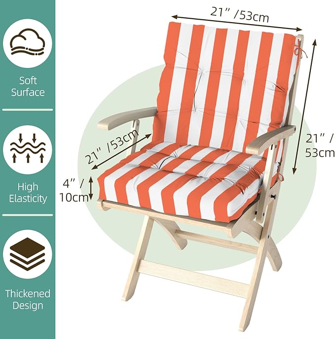 Outdoor Chair Cushions Set of 2, High Back Soft Seat Pad, Indoor Outside Use
