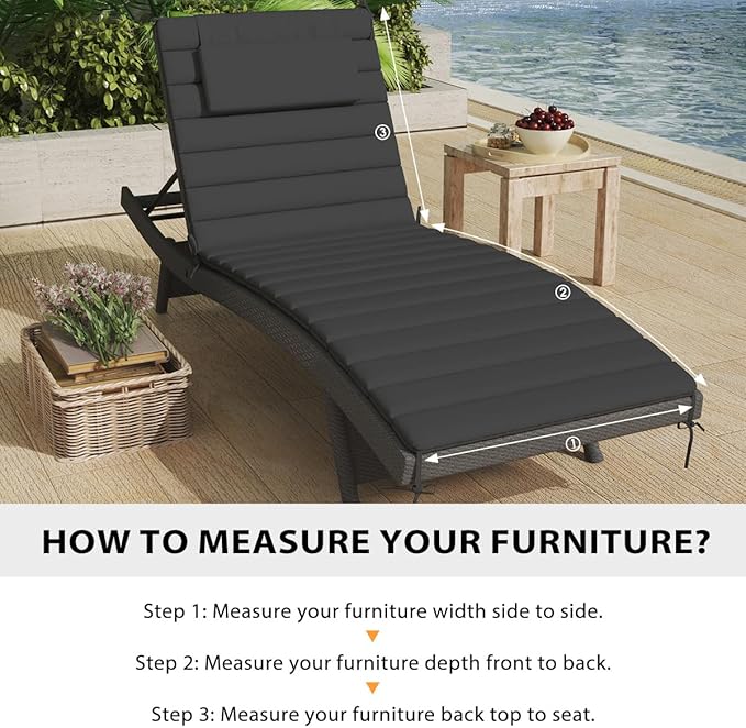 Sundale Outdoor Olefin Quilted Lounge Cushion Set of 2, Patio Foldable Chaise