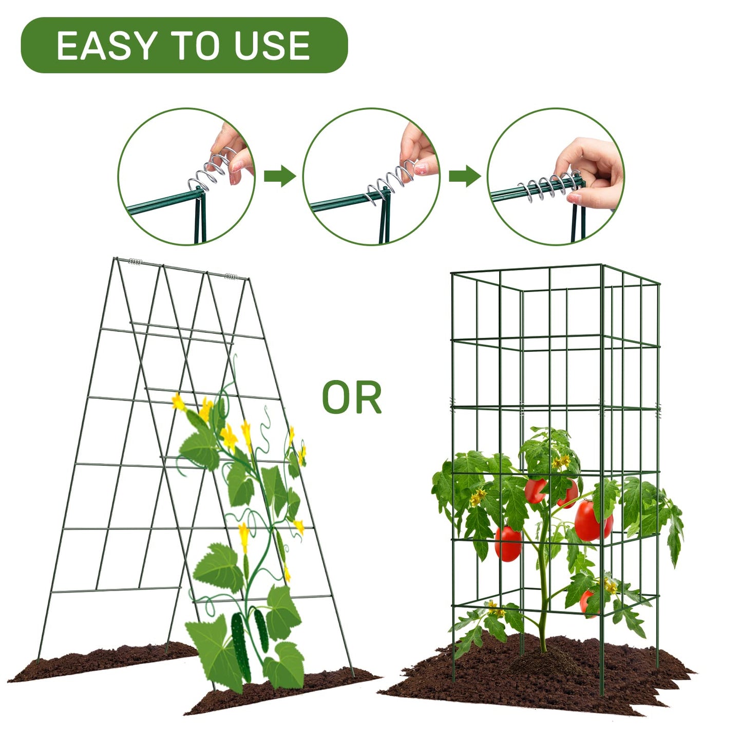 AGTEK 2 Packs 18" x 46" Foldable Cucumber Trellis with Zip Ties Plant Support A Frame Metal Trellis for Cucumber, Climbing Plants, Vegetable Flowers