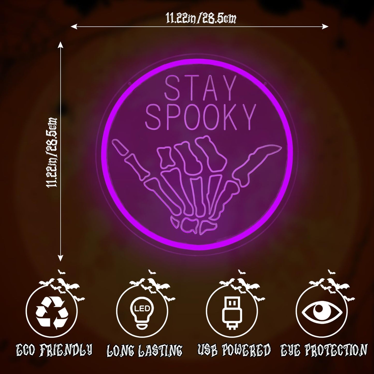 Jeanchrl Stay Spooky Neon Sign Halloween Neon Lights for Wall Decor Hanging Skull LED Signs for Bedroom Game Room Man Cave Stay Spooky Neon Art Signs for Halloween Party