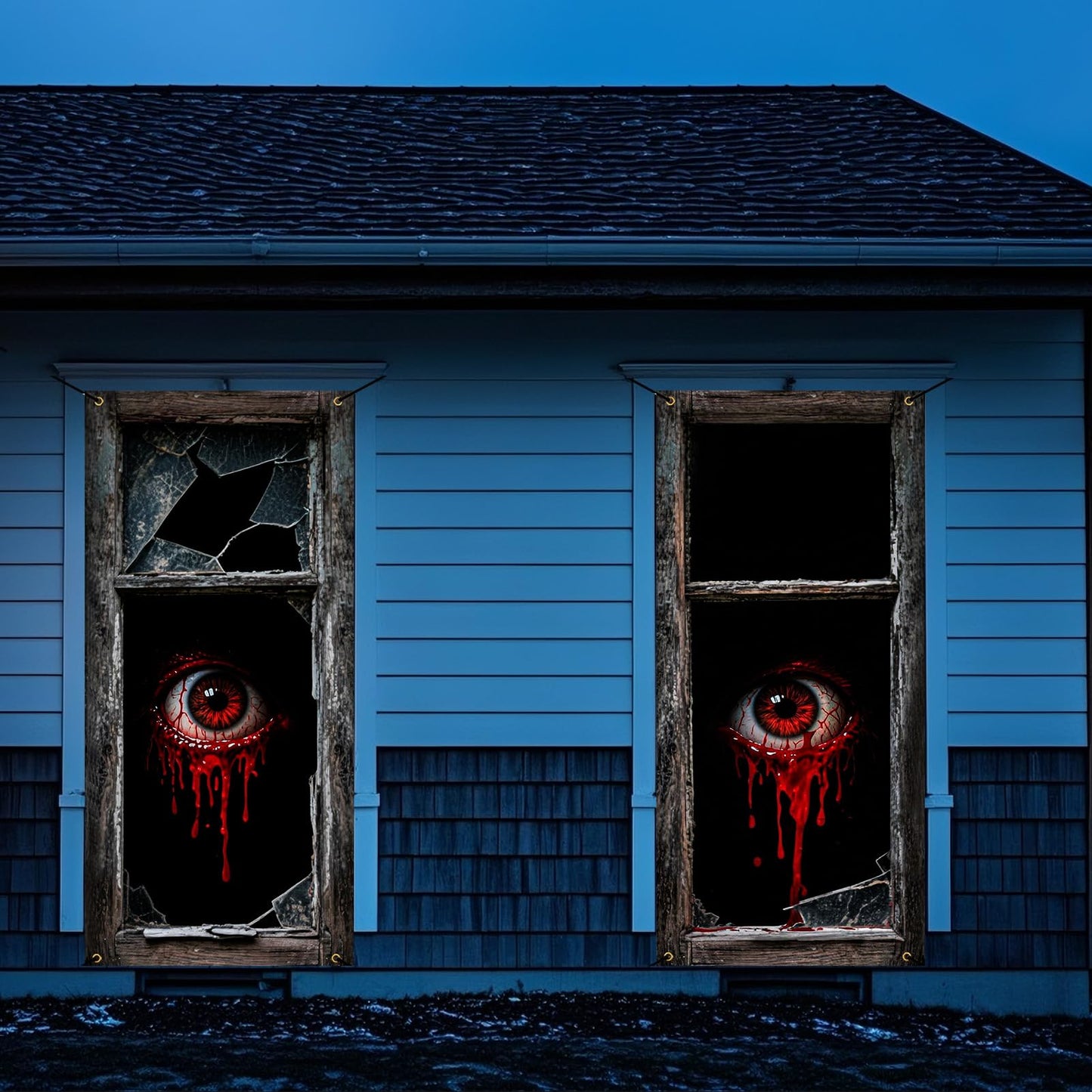 Roetyce Halloween Window Decorations, 2PCS Halloween Curtain Banner, Scary Window Clings Door Cover Indoor Outdoor 59 x 27.5 Inch, Horror Party Wall Poster