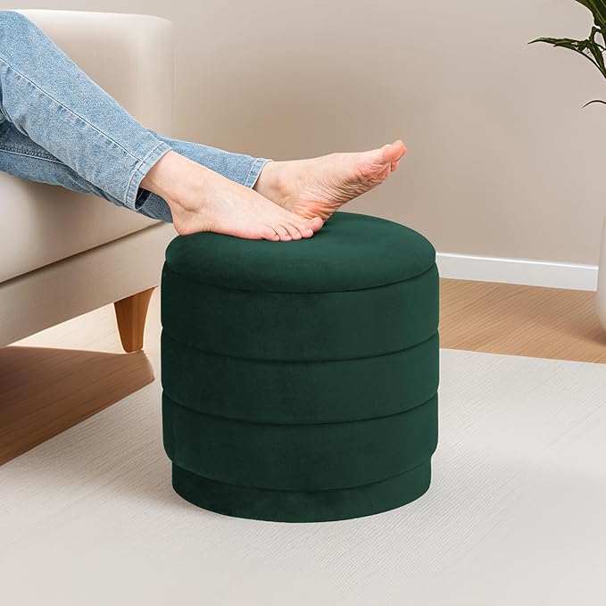 15" Upholstered Round Velvet Ottoman