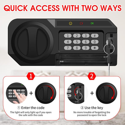 1.8 Cubic Feet Small Personal Safe for Home Use, Anti-theft Fireproof Lock Box with Programmable Keypad, Spare Keys and Removable Shelf, Digital Home Security Safe for Money Documents Medicines