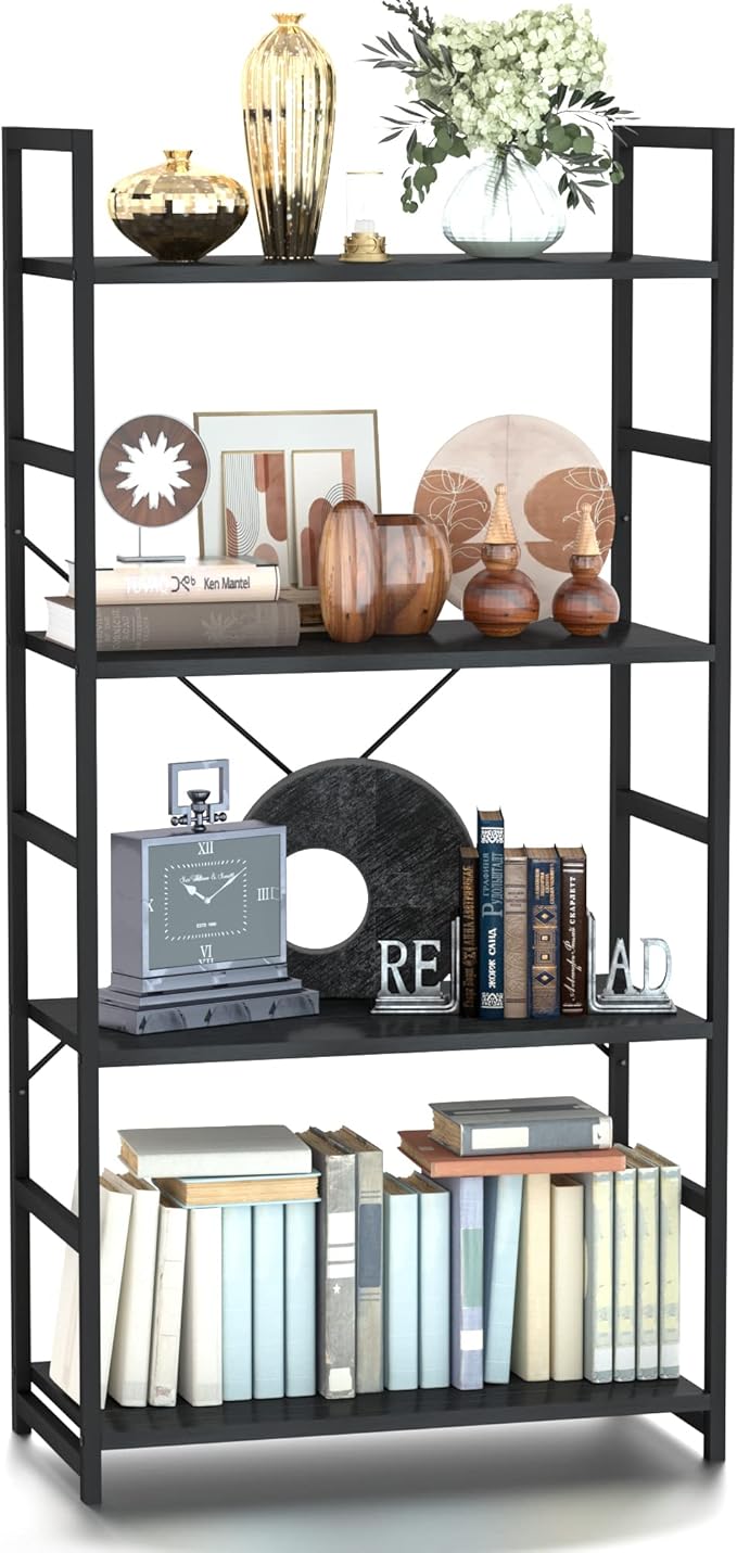 NUMENN 4 Tier Bookshelf, Tall Bookcase Shelf Storage Organizer, Modern Book