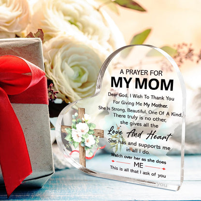 Pray Gifts for Mom,Church Plaque Gifts for Mom Thanksgiving Christmas Birthday,She Gives All The Love And Heart Sign Acrylic Plaque 4.5x4.5 Inches