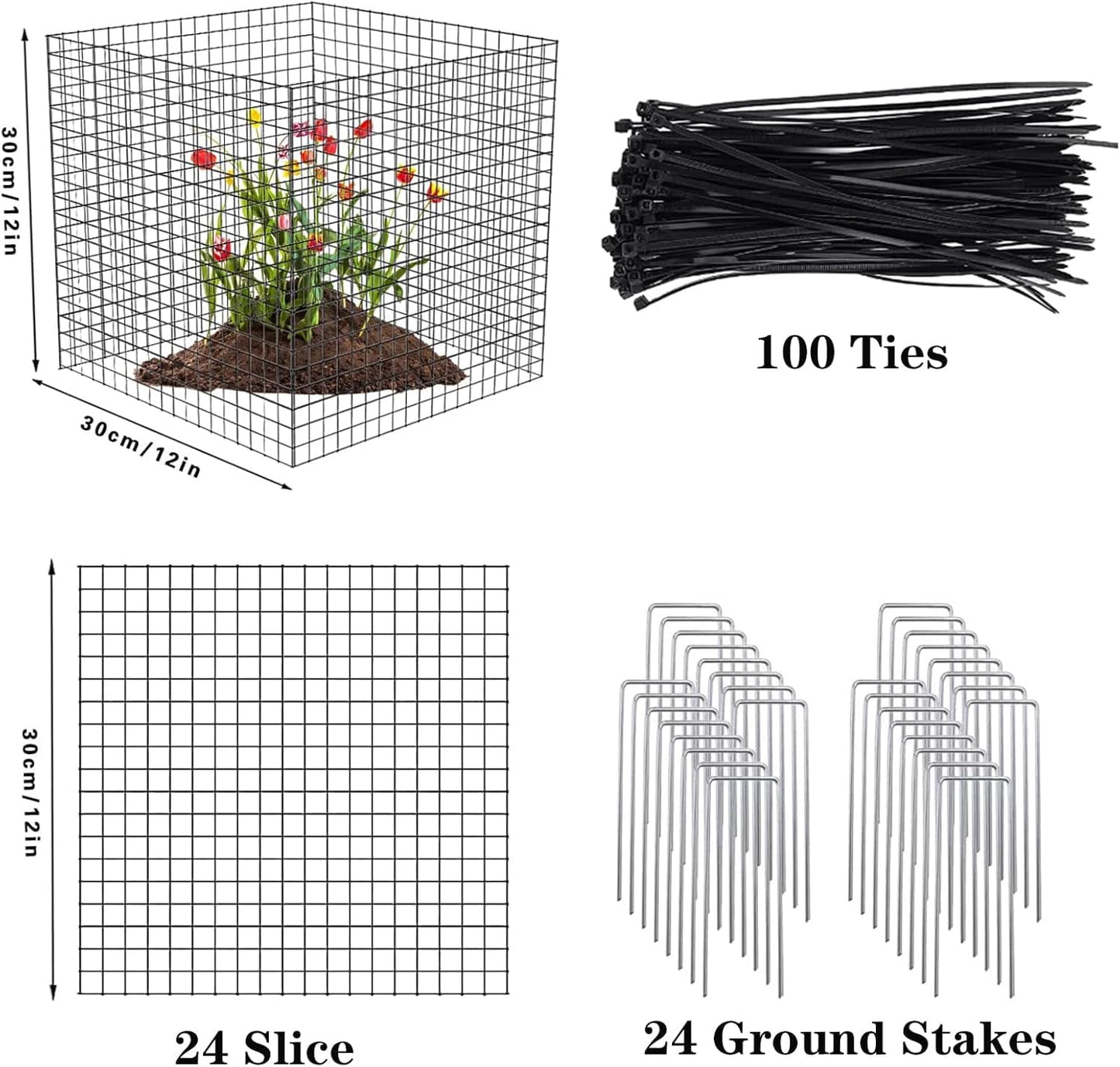 6 Pack Small Wire Plant Protectors, 24 Pieces Square Plant Protectors from Animals Mesh Plant Cage Chicken Wire Cover for Protect Plants, Garden,Shrubs and Vegetables from Animals(12x12 in)