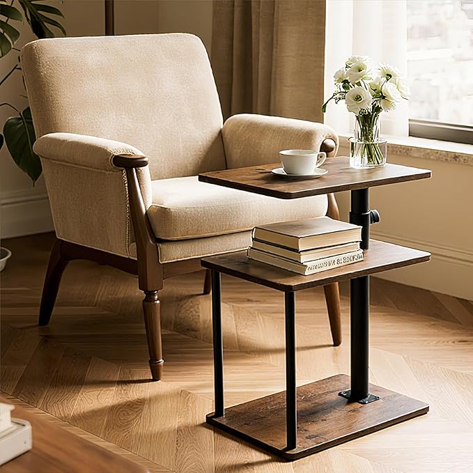 Faesun 360° Swivel Side Table for Height Adjustable, C Shaped End Table for