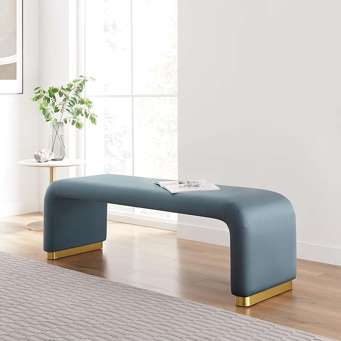 Modway EEI-6734-BRA-CAB Koda Performance Velvet Waterfall Long Bench, Brass