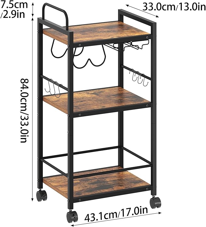 Bar Cart for The Home, 3 Tier Kitchen Carts