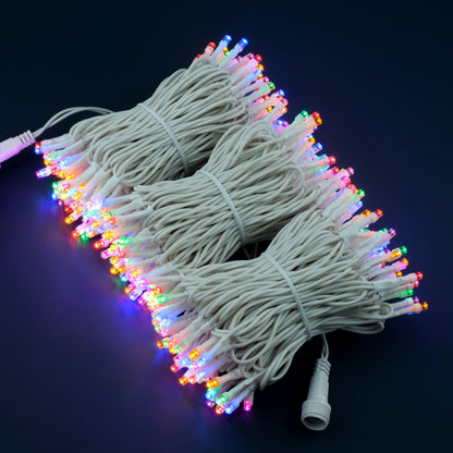 YULETIME 100 ft 300 Count Multicolor LED String Lights with 8 Models Adapter, White Wire Wide Angle 5mm Christmas Lights (Multicolor - White Wire)