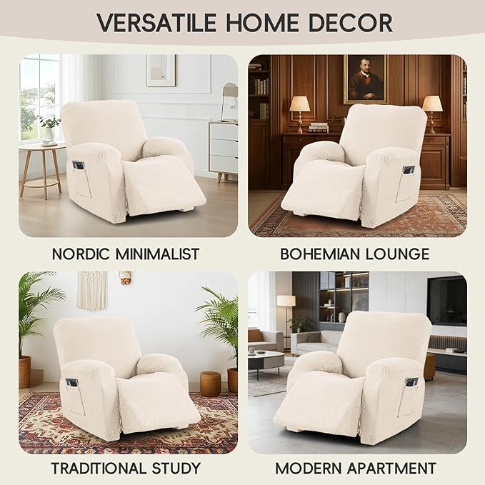 Recliner Chair Covers, 4-Piece Stretch Geometric Strokes Jacquard Reclining