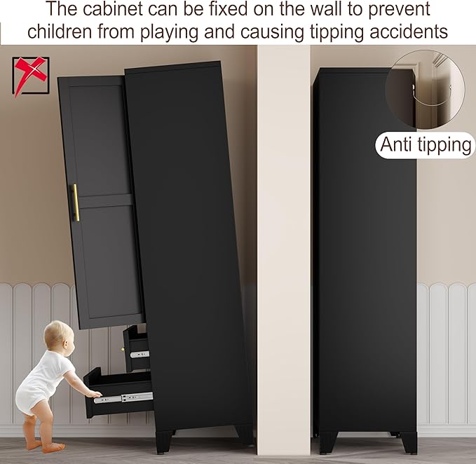 erosoei Metal Armoire Wardrobe Closet, 71 "Metal Clothing Storage Cabinet