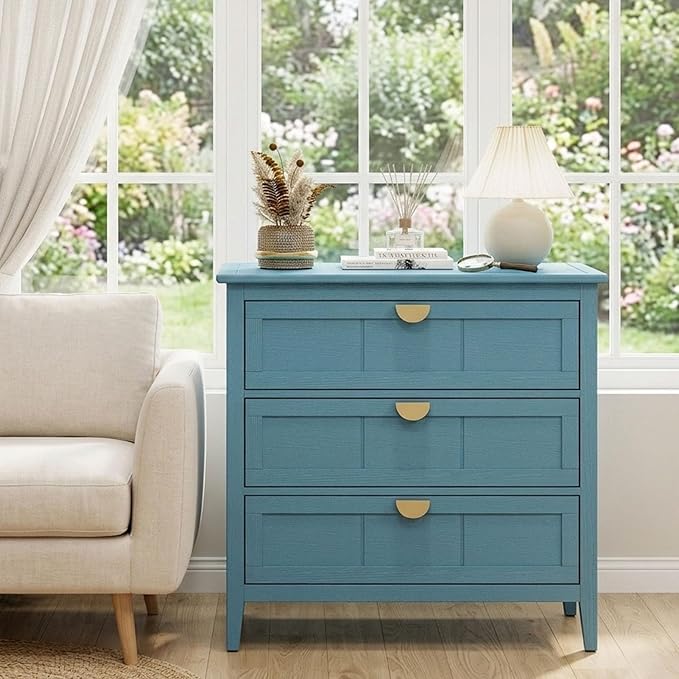 31.5" Blue Accent Storage Cabinet, Modern 3-Drawer Decorative Sideboard