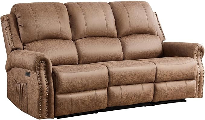 EBELLO Power Reclining Sofa for Living Room, Faux Leather 3 Seater Reclining
