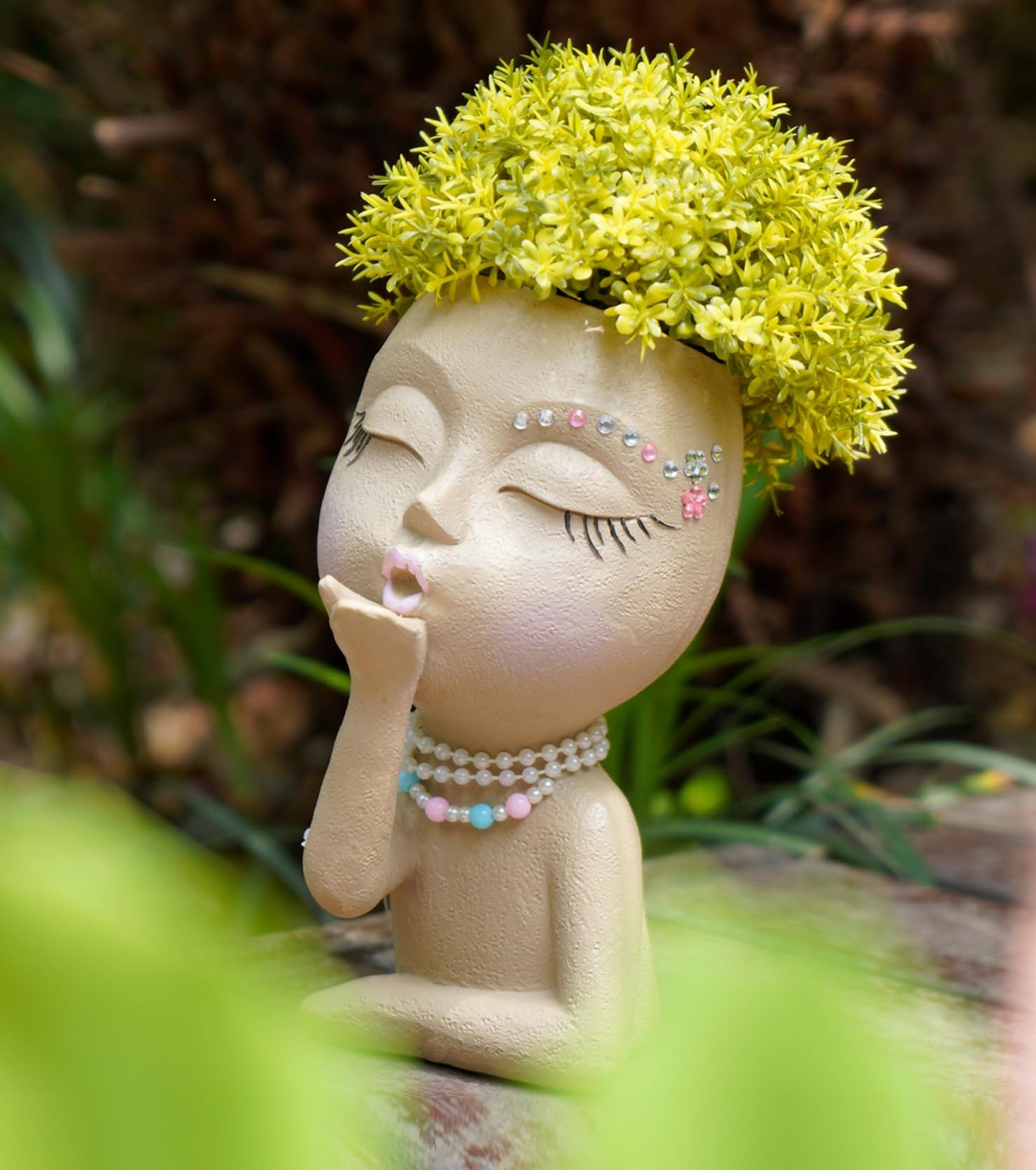 COMODID Cute Plant Pot Head Planter,Face Planters Pots Head,Succulent Pots,Unique Planters,Decorative Pots for Plants Indoor,Funny Plant Pots,Face Vase (Khaki)