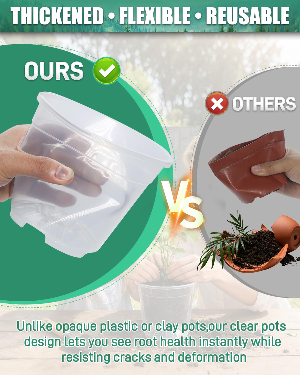 Biotolot 6 Pack Clear Nursery Pots with Drainage 9.5/8/7.5/6.7/5/4.5 Inch Nursery Pots with Saucers Transparent Seedling Pots Including Plant Labels Seed Starting for Indoor Outdoor Home Gardening