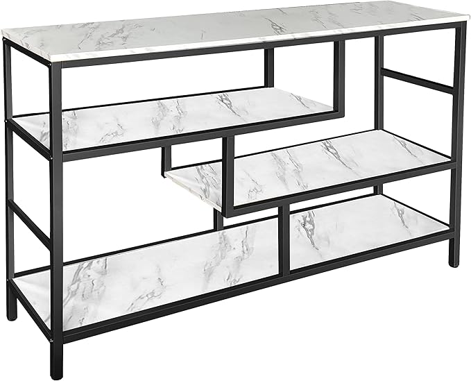 AT-VALY Console Table with Storage Shelves, Sofa Table Entryway Table with Faux