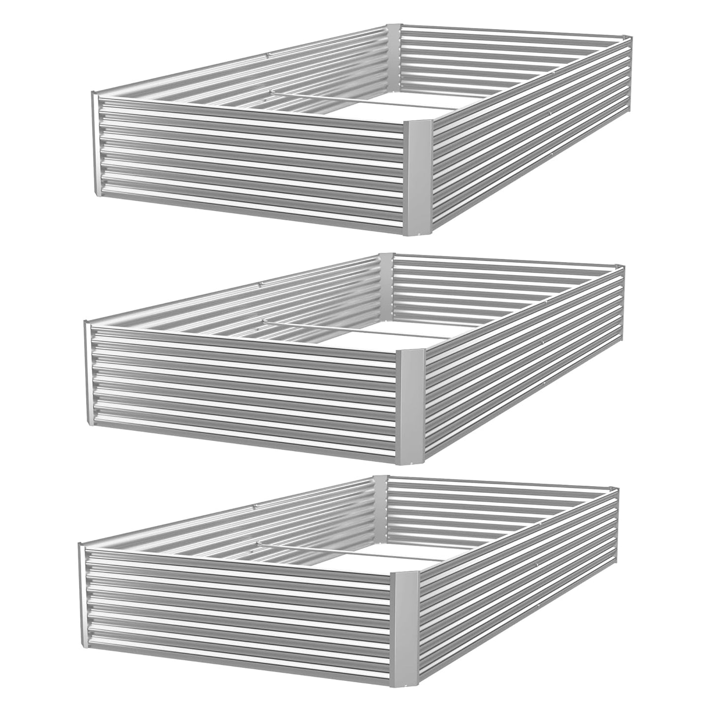 CATMANOR 3 Pack Corrugated Galvanized Steel Raised Garden Bed Outdoor, Metal Above Ground Garden Bed for Vegetables and Flowers, Rectangle Raised Beds for Gardening-36x18 inch