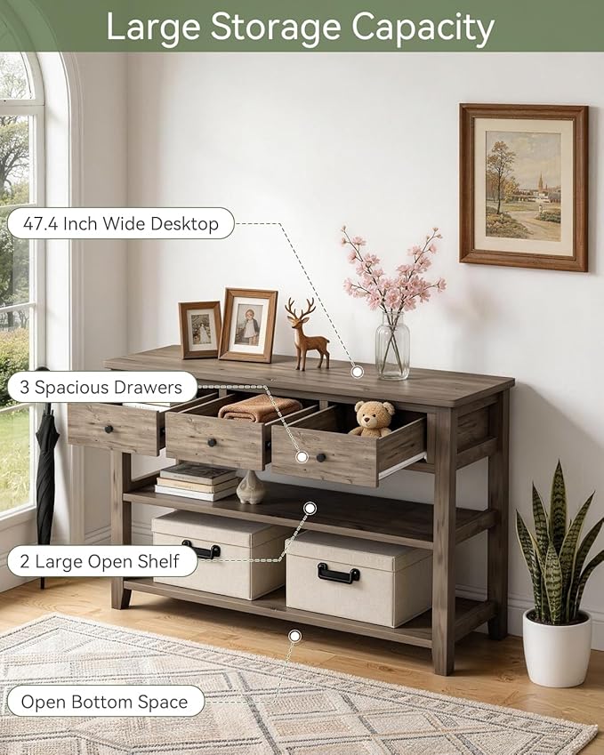 Karl home Console Table with 3 Drawers, Living Room