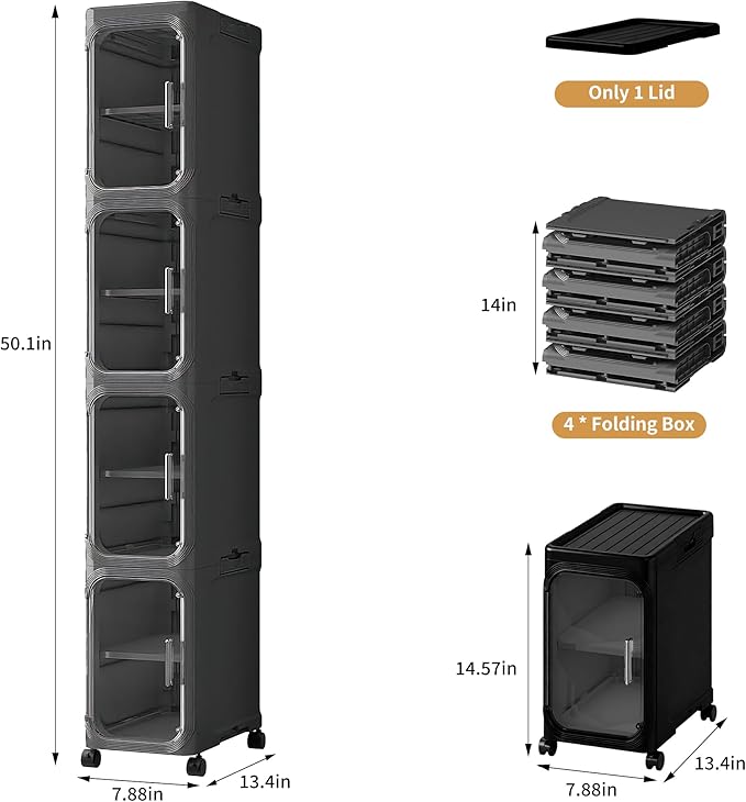 4-Tier Tall Narrow Storage Cabinet, Slim Bathroom Storage Cabinet